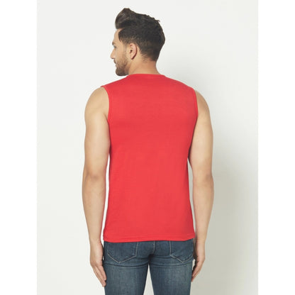 Generic Men's Casual Cotton Blended Printed Sleeveless Vest (Red)