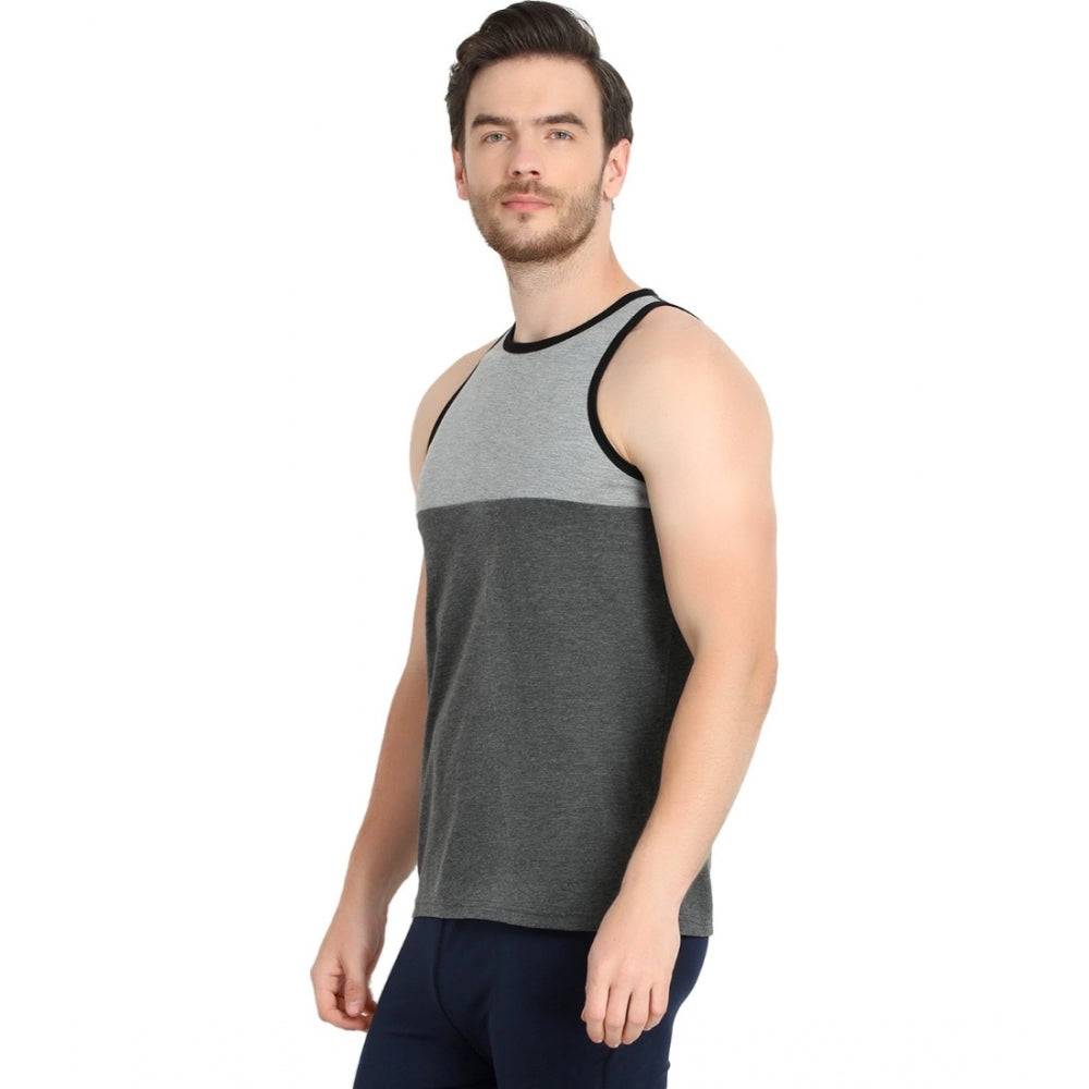 Generic Men's Casual Cotton Blended Colorblock Sleeveless Vest (Grey)