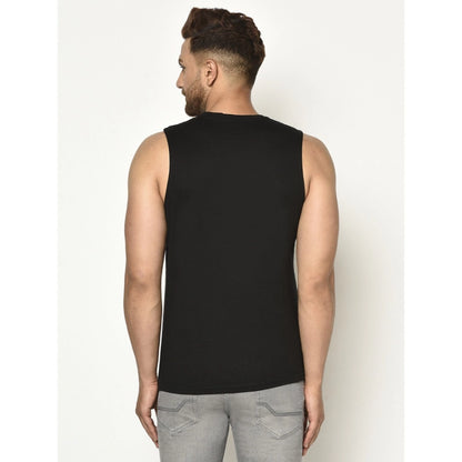 Generic Men's Casual Cotton Blended Colorblock Sleeveless Vest (Black-Grey)