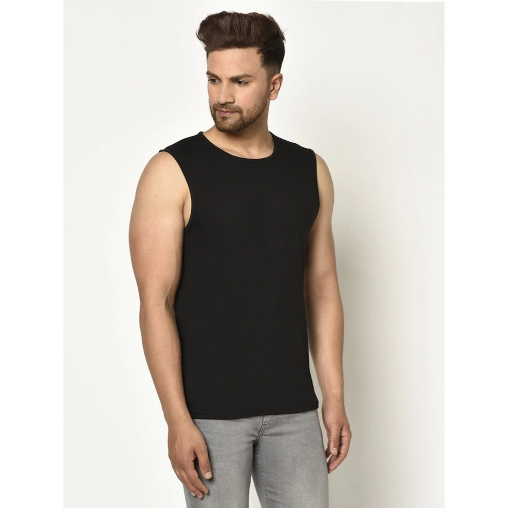 Generic Men's Casual Cotton Blended Solid Sleeveless Vest (Black)