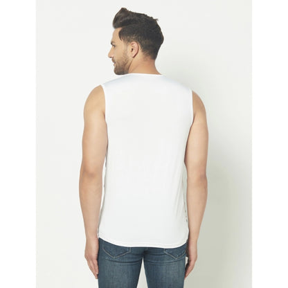 Generic Men's Casual Polyester Printed Sleeveless Vest (White)