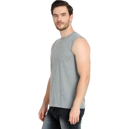 Generic Men's Casual Cotton Blended Solid Sleeveless Vest (Grey)