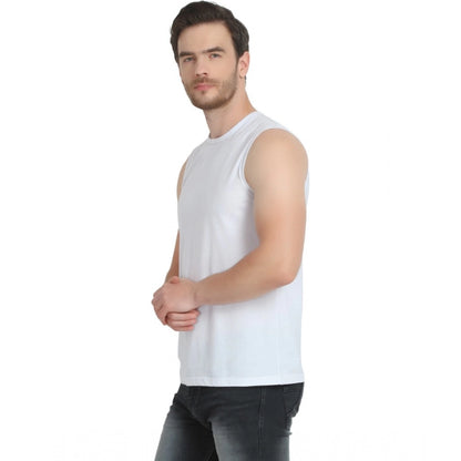 Generic Men's Casual Cotton Blended Solid Sleeveless Vest (White)