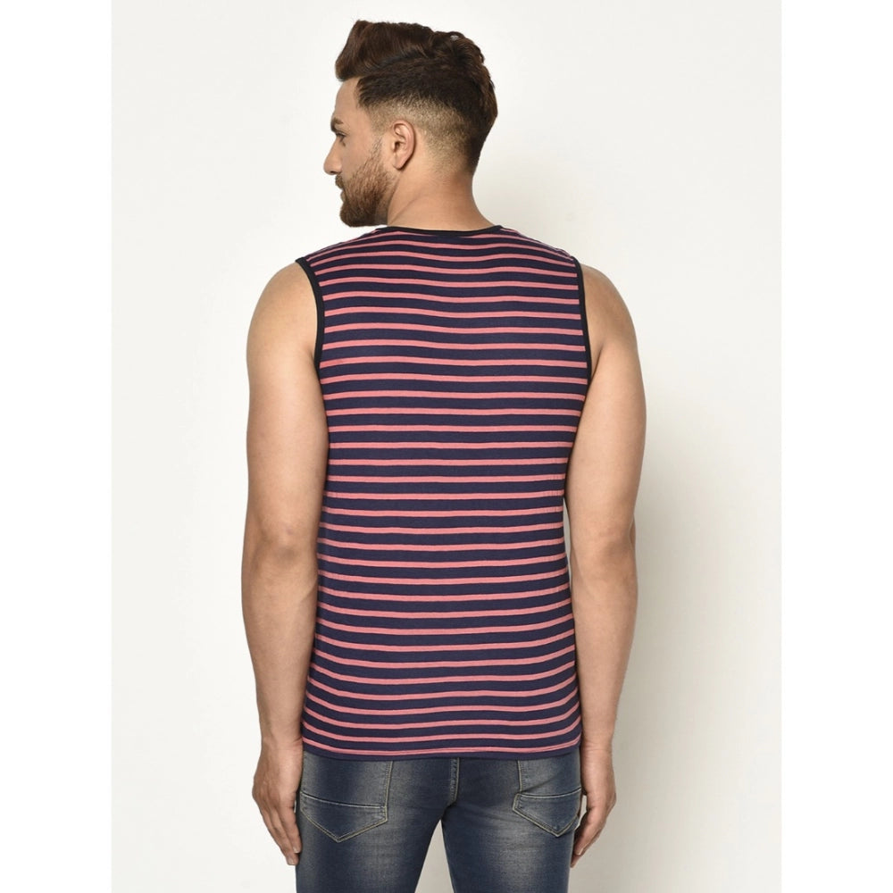 Generic Men's Casual Cotton Blended Striped Sleeveless Vest (Pink)