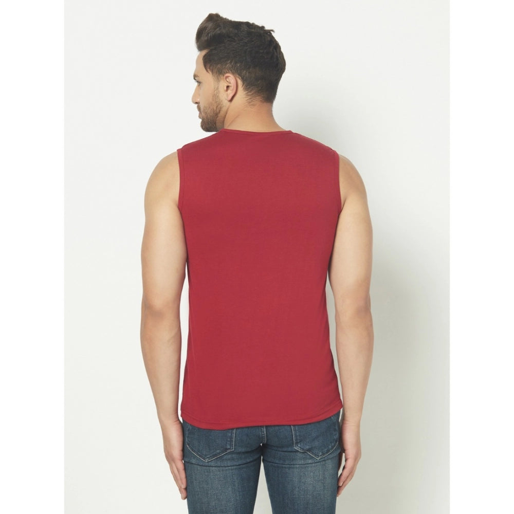 Generic Men's Casual Cotton Blended Printed Sleeveless Vest (Maroon)