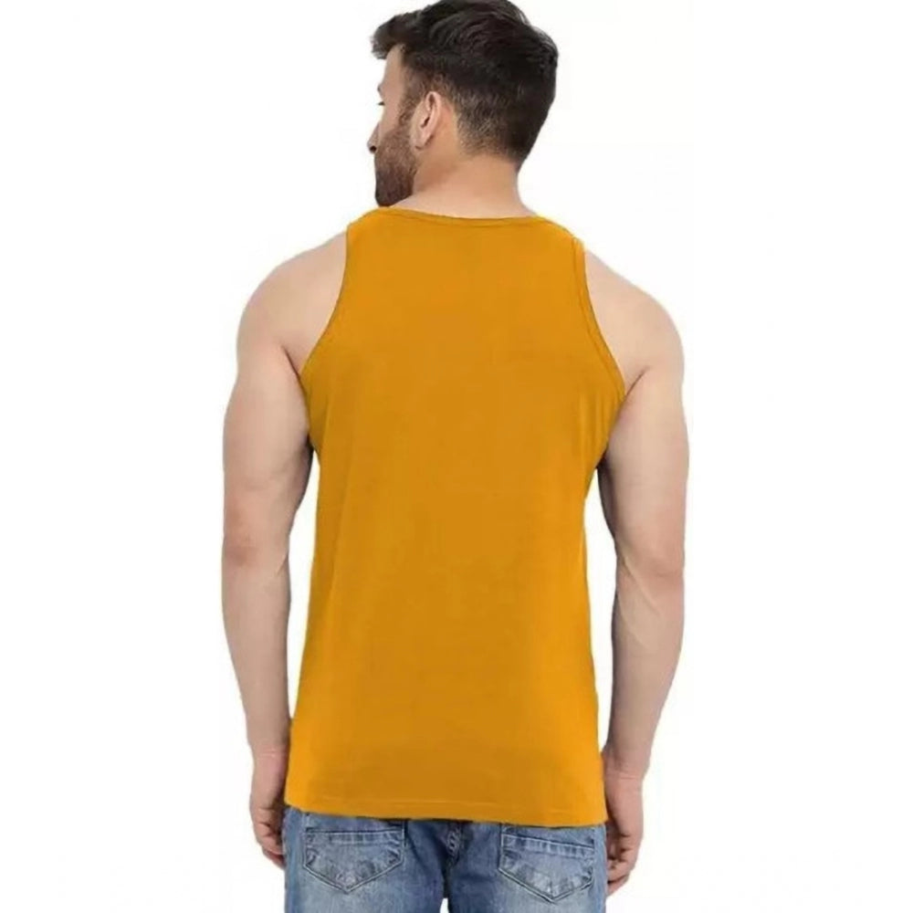 Generic Men's Casual Cotton Blended Printed Sleeveless Vest (Yellow)