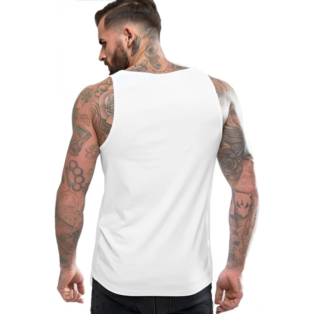 Generic Men's Casual Cotton Blended Printed Sleeveless Vest (White)