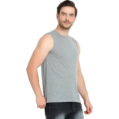 Generic Men's Casual Cotton Blended Solid Sleeveless Vest (Grey)