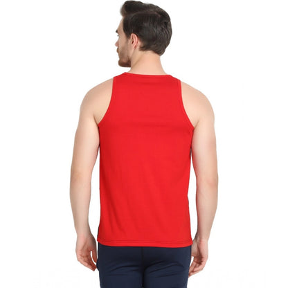 Generic Men's Casual Cotton Blended Colorblock Sleeveless Vest (Red-Black)