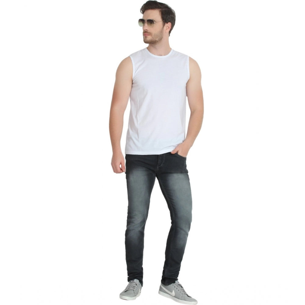 Generic Men's Casual Cotton Blended Solid Sleeveless Vest (White)