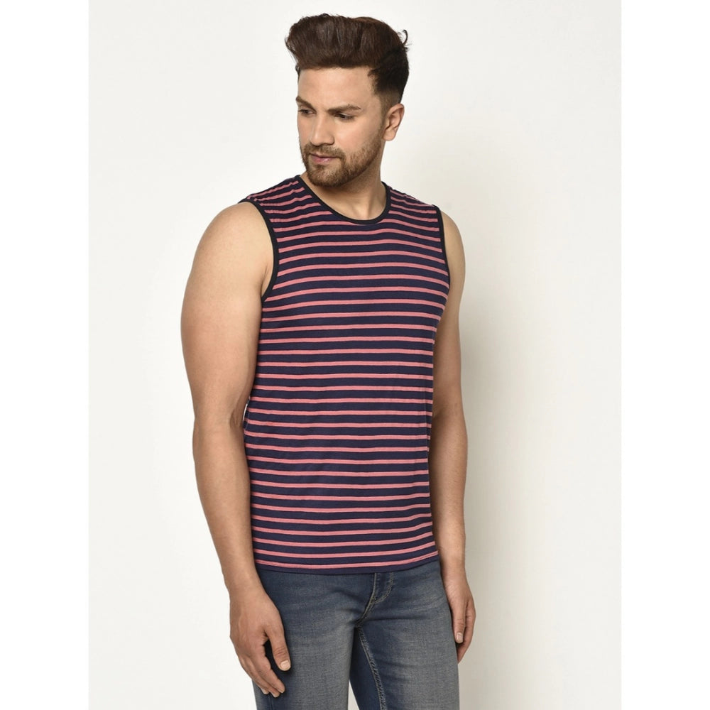 Generic Men's Casual Cotton Blended Striped Sleeveless Vest (Pink)