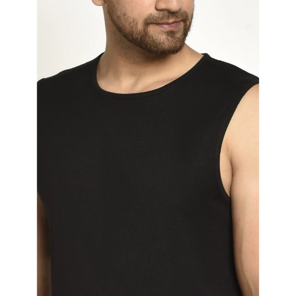 Generic Men's Casual Cotton Blended Solid Sleeveless Vest (Black)