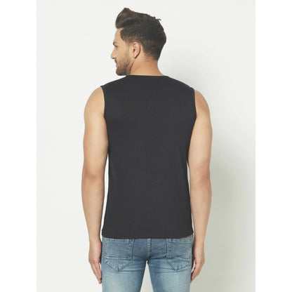 Generic Men's Casual Cotton Blended Printed Sleeveless Vest (Black)