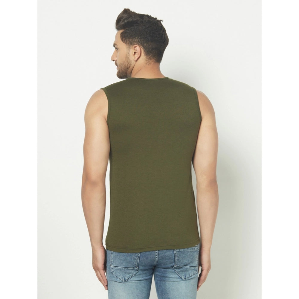 Generic Men's Casual Cotton Blended Printed Sleeveless Vest (Green)