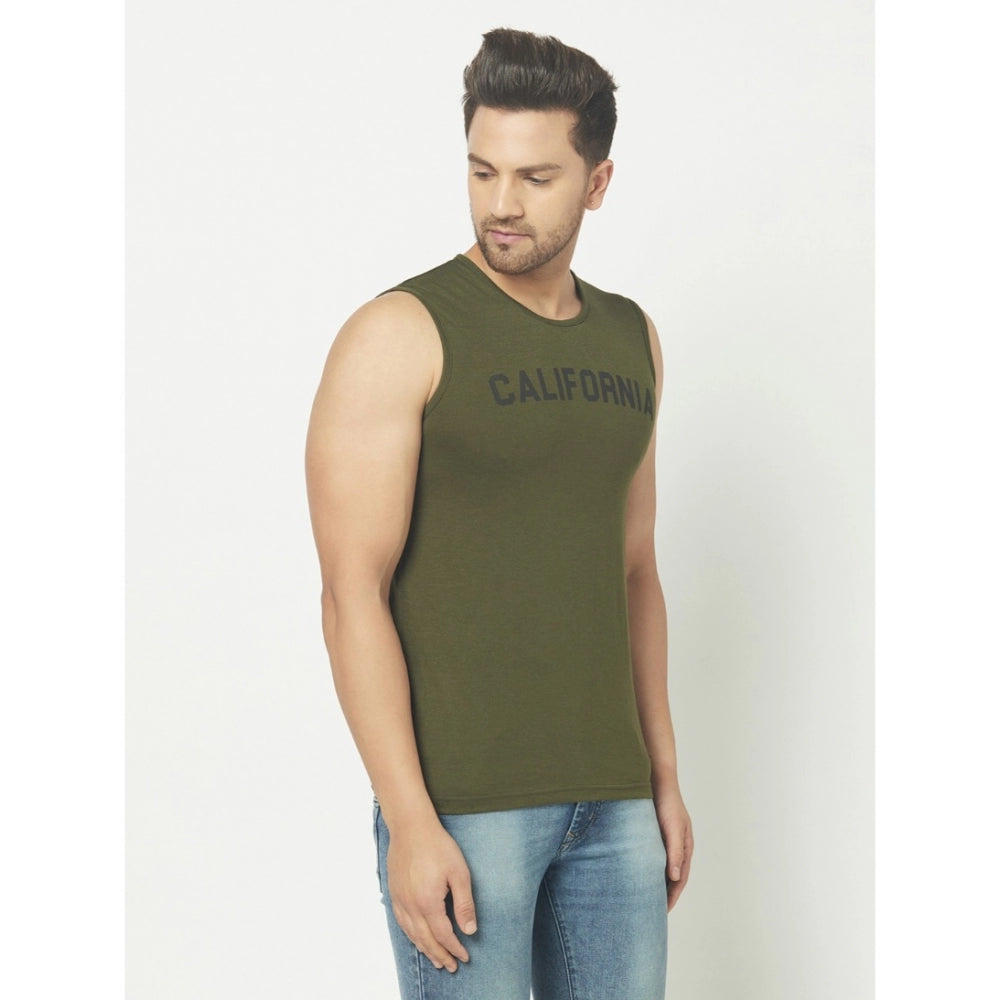 Generic Men's Casual Cotton Blended Printed Sleeveless Vest (Green)