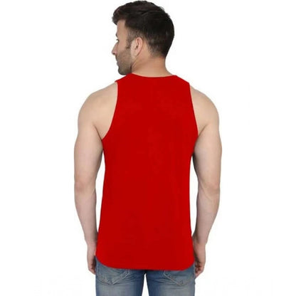 Generic Men's Casual Cotton Blended Printed Sleeveless Vest (Red)