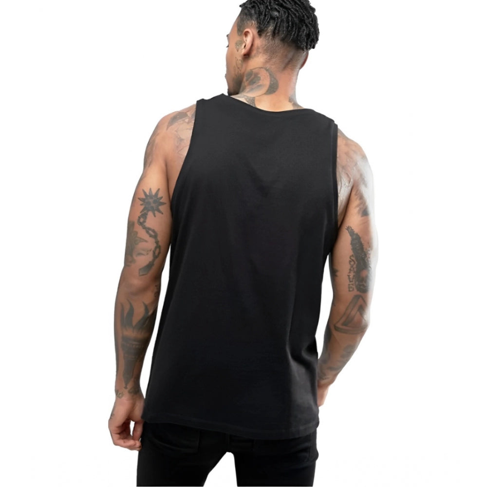 Generic Men's Casual Cotton Blended Printed Sleeveless Vest (Black)