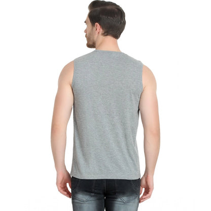 Generic Men's Casual Cotton Blended Solid Sleeveless Vest (Grey)