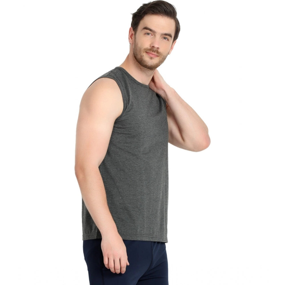 Generic Men's Casual Cotton Blended Solid Sleeveless Vest (Grey)