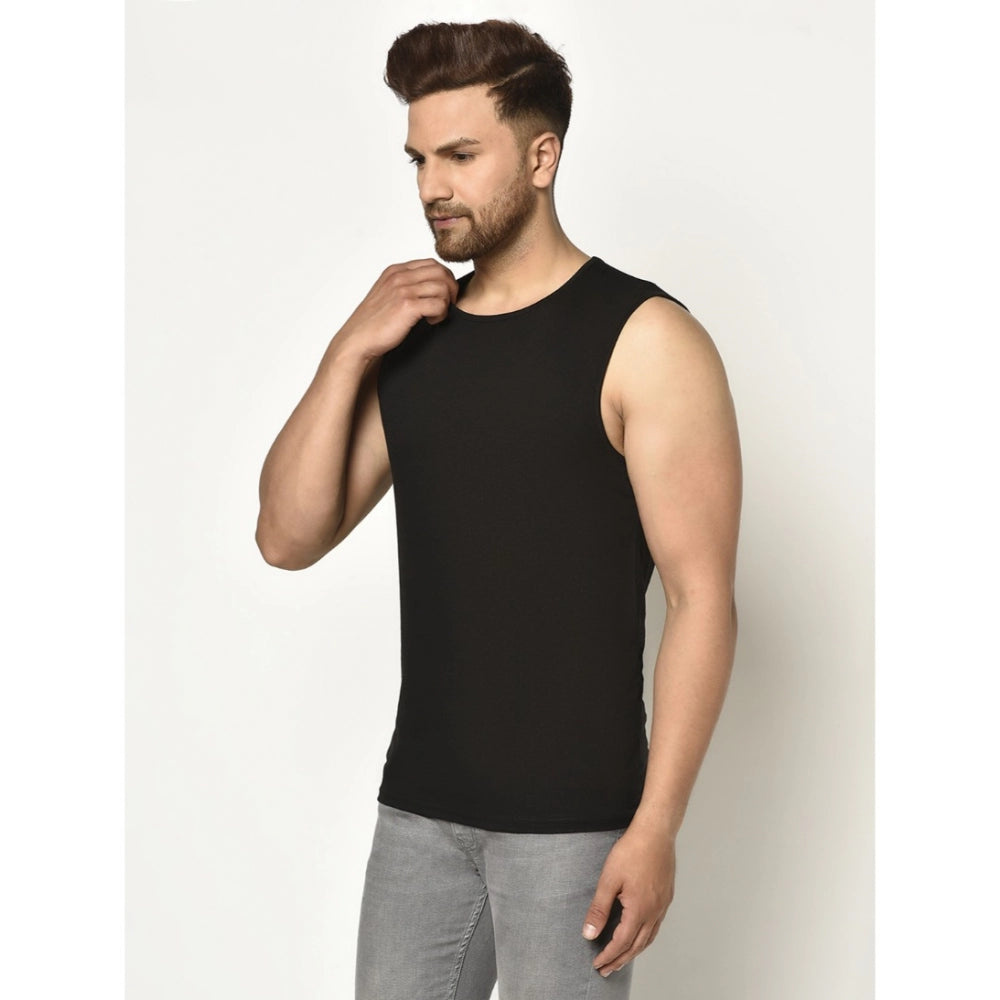 Generic Men's Casual Cotton Blended Solid Sleeveless Vest (Black)