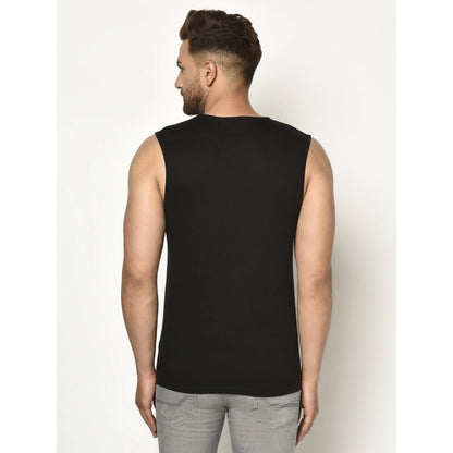 Generic Men's Casual Cotton Blended Solid Sleeveless Vest (Black)