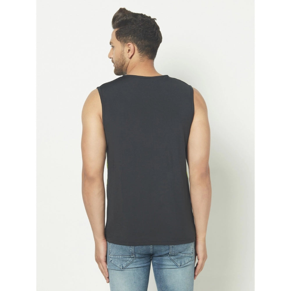 Generic Men's Casual Polyester Printed Sleeveless Vest (Black)