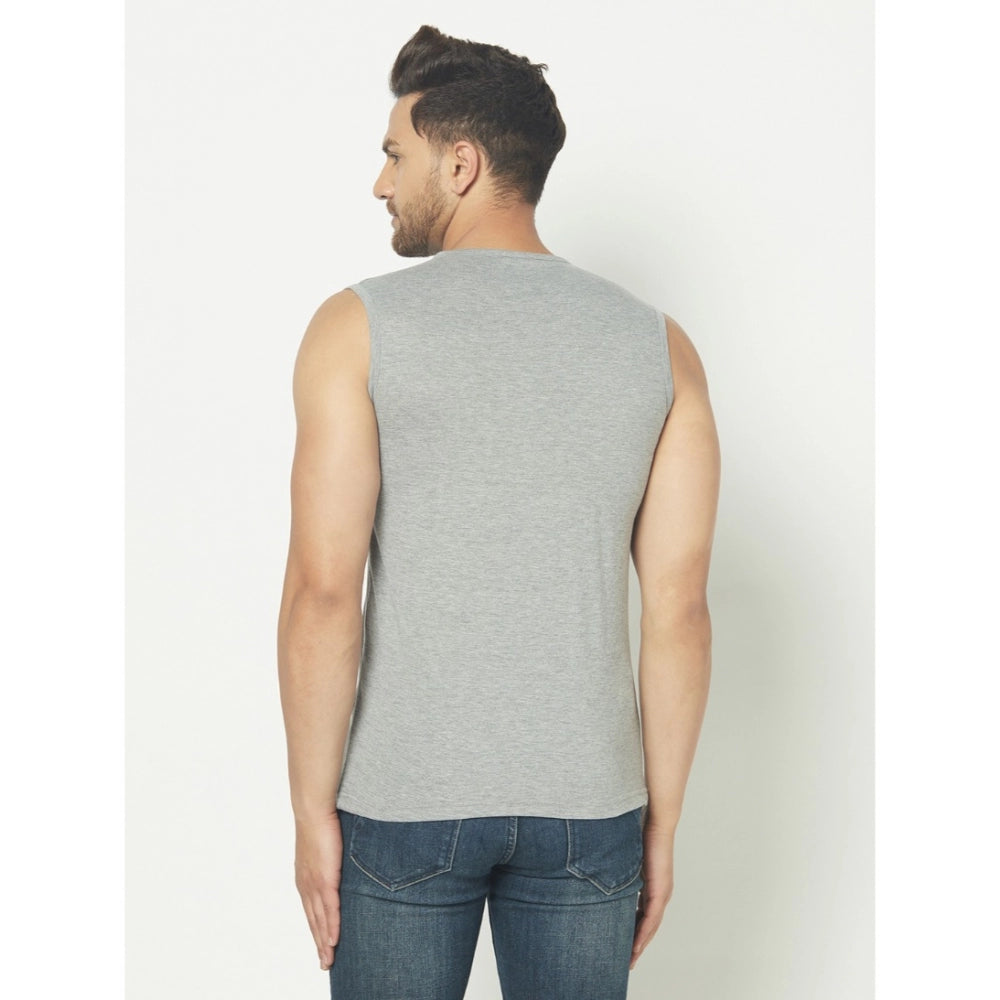 Generic Men's Casual Cotton Blended Printed Sleeveless Vest (Grey)