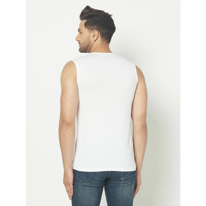 Generic Men's Casual Cotton Blended Printed Sleeveless Vest (White)