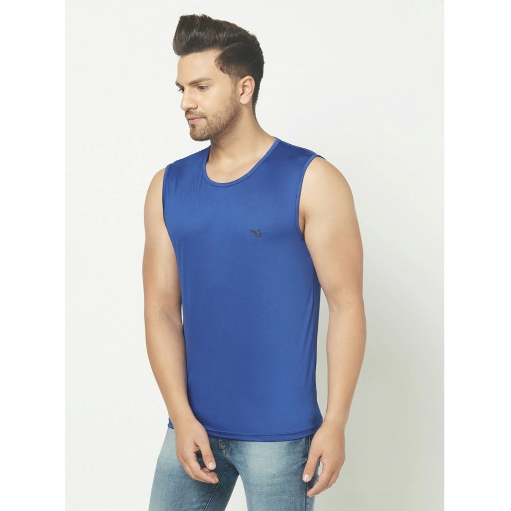 Generic Men's Casual Polyester Printed Sleeveless Vest (Blue)