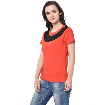 Generic Women's Cotton Blend Solid Regular Sleeves Round Neck Regular Top (Multicolor)