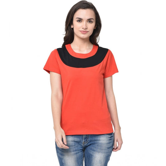 Generic Women's Cotton Blend Solid Regular Sleeves Round Neck Regular Top (Multicolor)