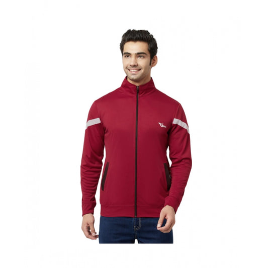 Generic Men's Solid Lycra Blend Full Sleeve Casual Jacket (Maroon)