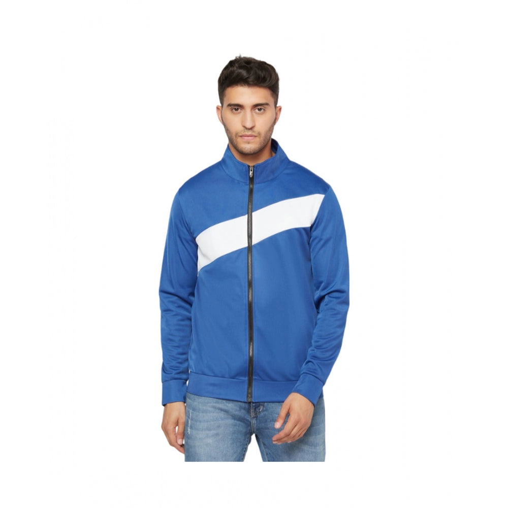 Generic Men's Solid Polyester Full Sleeve Casual Jacket (Blue-White)