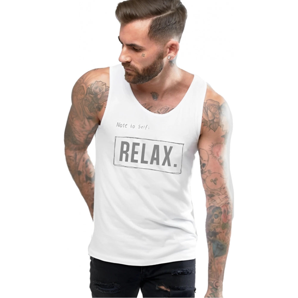 Generic Men's Casual Cotton Blended Printed Sleeveless Vest (White)