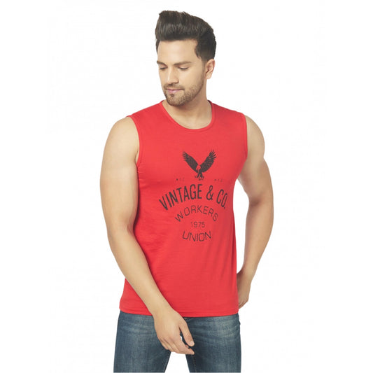 Generic Men's Casual Cotton Blended Printed Sleeveless Vest (Red)