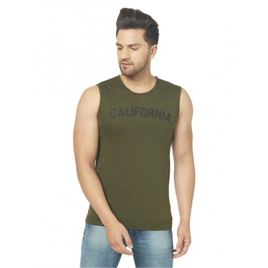 Generic Men's Casual Cotton Blended Printed Sleeveless Vest (Green)