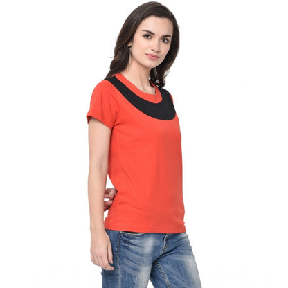 Generic Women's Cotton Blend Solid Regular Sleeves Round Neck Regular Top (Multicolor)