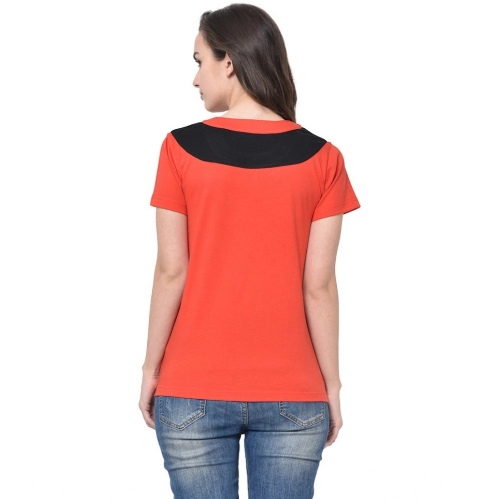 Generic Women's Cotton Blend Solid Regular Sleeves Round Neck Regular Top (Multicolor)