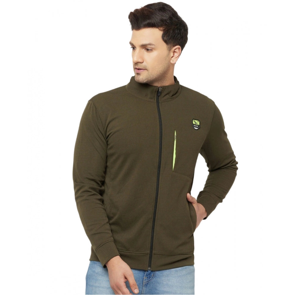 Generic Men's Solid Polyester Full Sleeve Casual Jacket (Green)