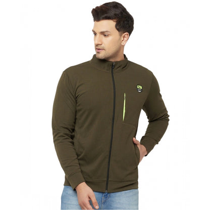 Generic Men's Solid Polyester Full Sleeve Casual Jacket (Green)