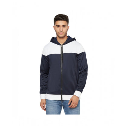 Generic Men's Solid Polyester Full Sleeve Casual Jacket (Blue-White)