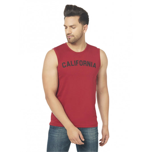 Generic Men's Casual Cotton Blended Printed Sleeveless Vest (Maroon)