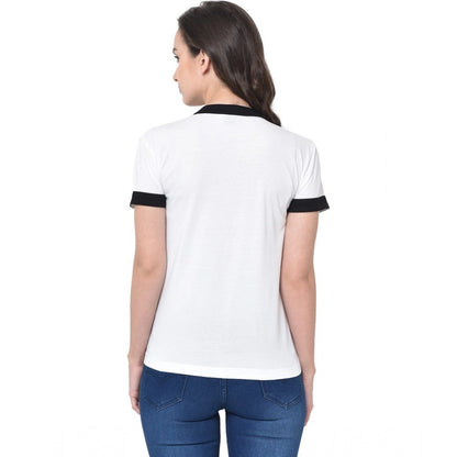 Generic Women's Cotton Blend Solid Regular Sleeves V-Neck Regular Top (White)