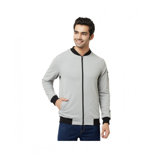 Generic Men's Solid Lycra Blend Full Sleeve Casual Jacket (Grey)