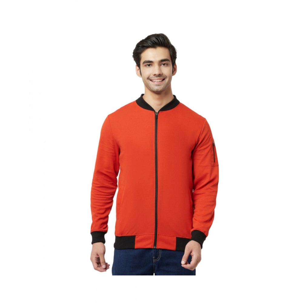 Generic Men's Solid Polyester Full Sleeve Casual Jacket (Orange)