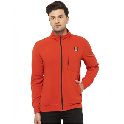 Generic Men's Solid Lycra Blend Full Sleeve Casual Jacket (Orange)