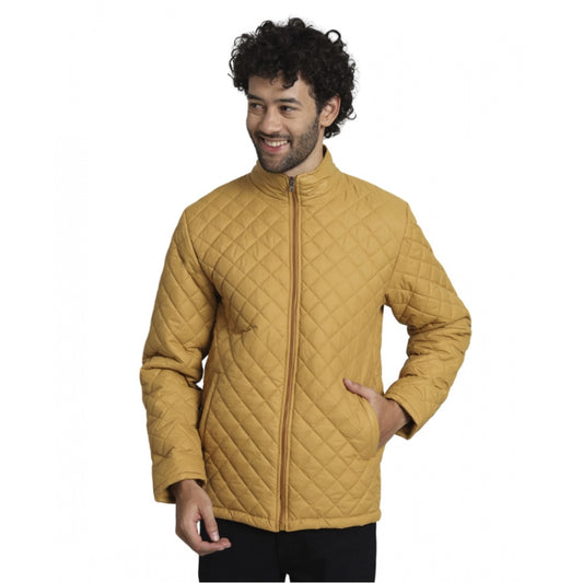 Generic Men's Solid Polyester Full Sleeve Bomber Jacket (Yellow)