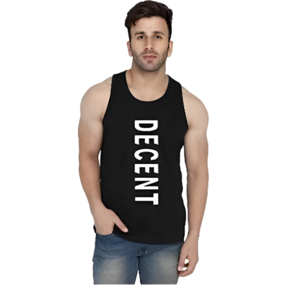 Generic Men's Casual Cotton Blended Printed Sleeveless Vest (Black)