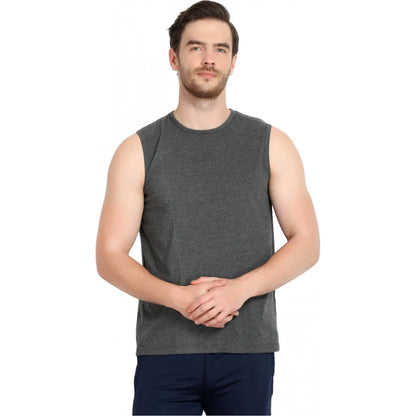 Generic Men's Casual Cotton Blended Solid Sleeveless Vest (Grey)