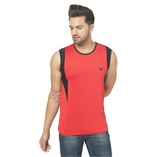 Generic Men's Casual Polyester Printed Sleeveless Vest (Red)